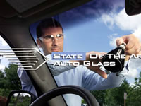 State Of The Art Auto Glass word with a windshield background
